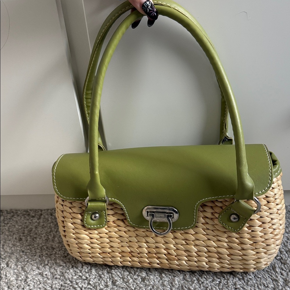 Green and Tan Woven Handbag